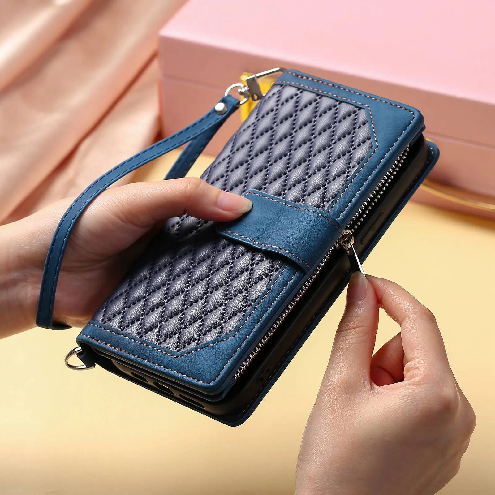 005 Style For Samsung Galaxy A71 4G SM-A715, PU Leather Anti-wear Rhombus Texture Phone Case Zipper Pocket Wallet Stand Protector with Strap