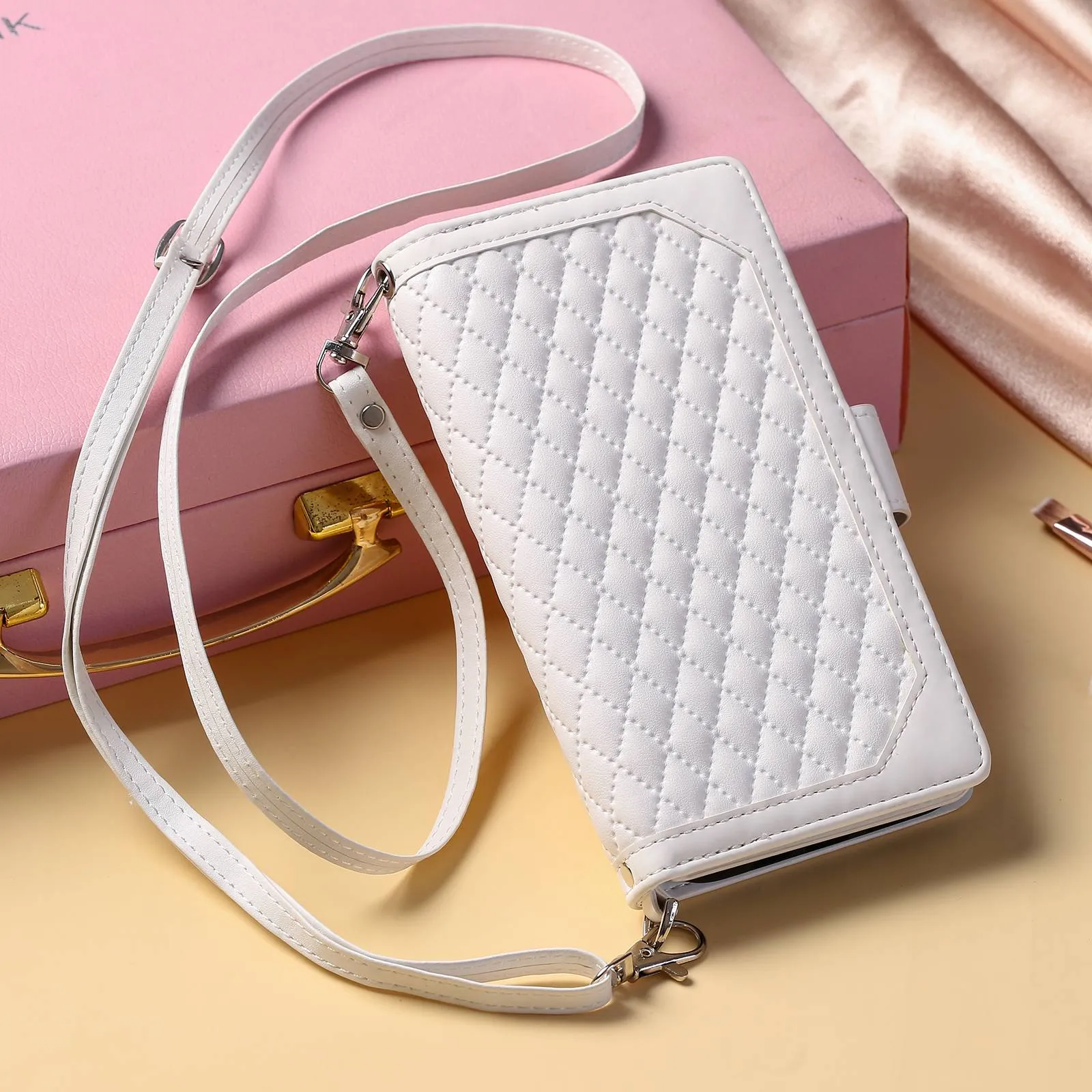 005 Style For Samsung Galaxy A71 4G SM-A715, PU Leather Anti-wear Rhombus Texture Phone Case Zipper Pocket Wallet Stand Protector with Strap