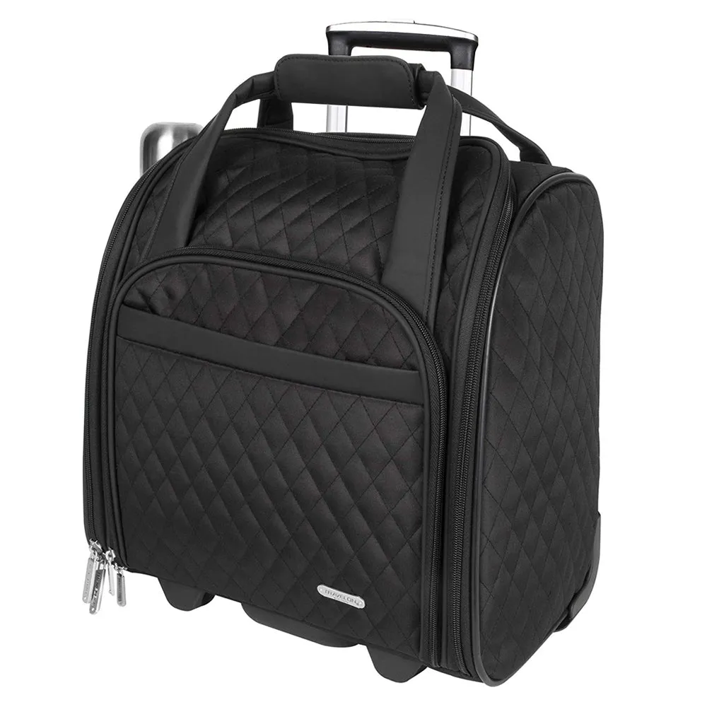 2 PCS Travelon Underseat Spinner Bag Carry-On Wheeled with Back-Up Bag Black Set