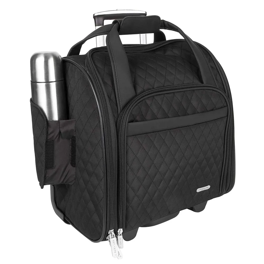 2 PCS Travelon Underseat Spinner Bag Carry-On Wheeled with Back-Up Bag Black Set