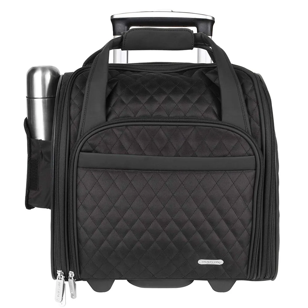 2 PCS Travelon Underseat Spinner Bag Carry-On Wheeled with Back-Up Bag Black Set