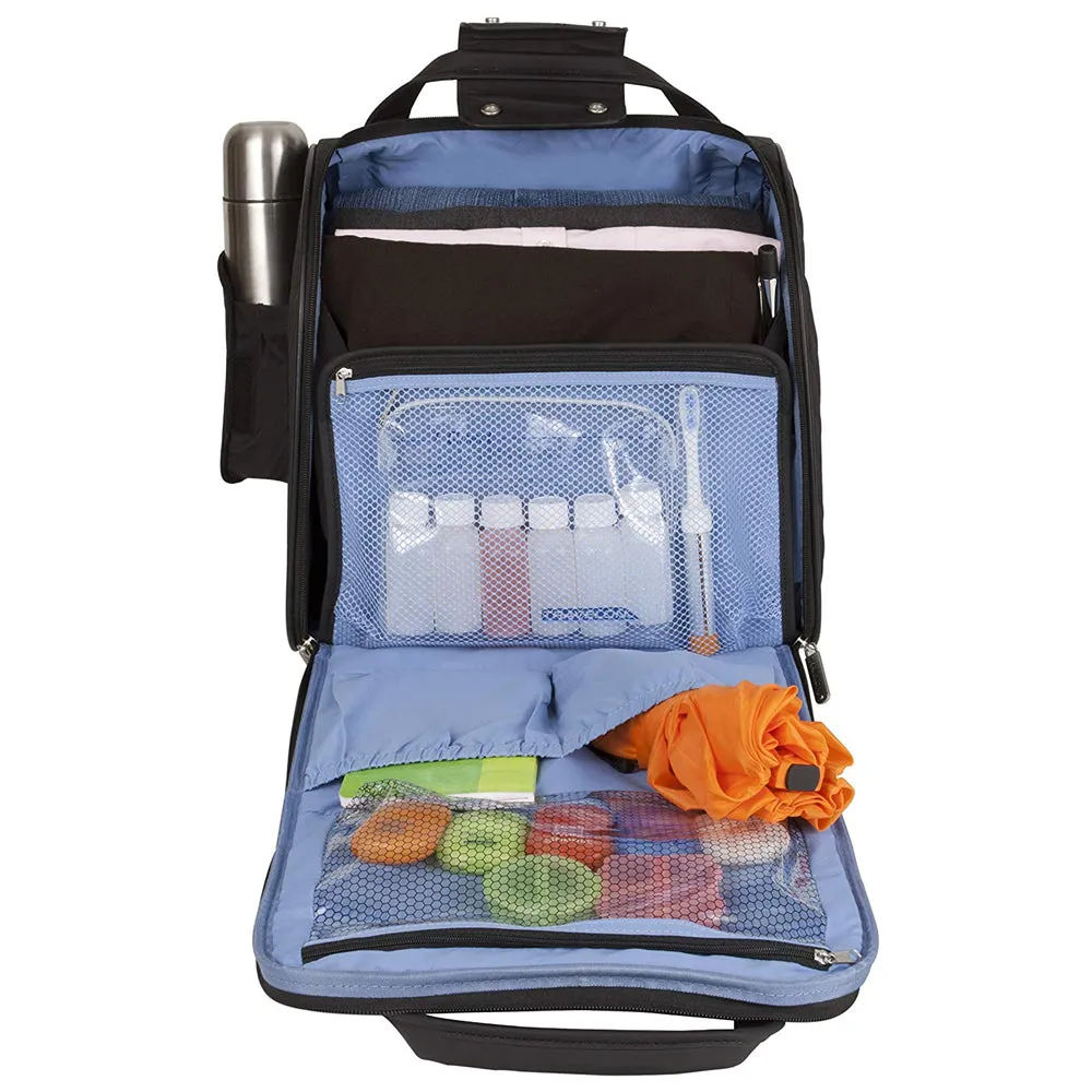 2 PCS Travelon Underseat Spinner Bag Carry-On Wheeled with Back-Up Bag Black Set