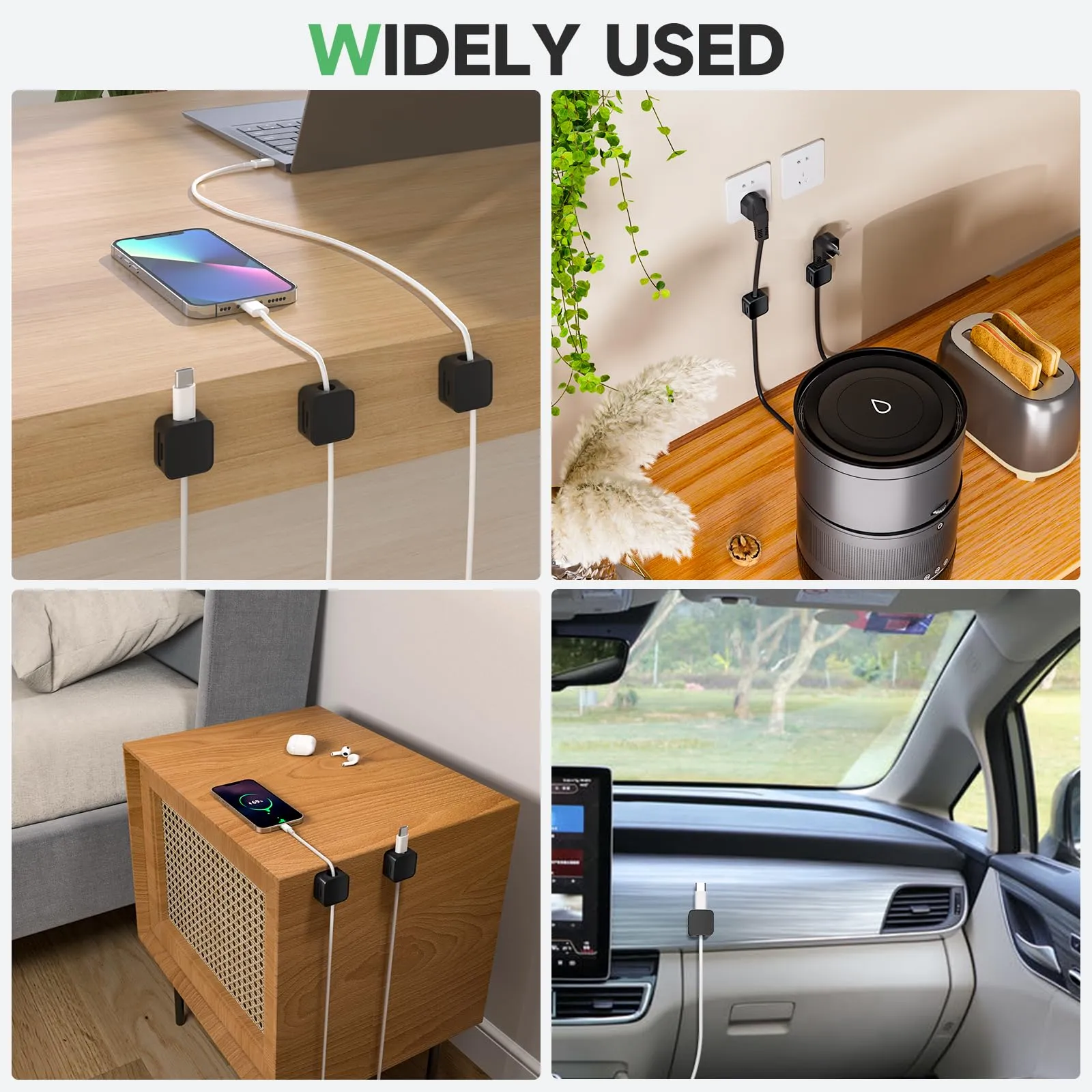 6 Black Magnetic Cable Clips,Under Desk Cable Management,Cord Holder for Nightstand Home Office Car Phone Wall,2025 Adhesive Cord Organizer[0.45" in Ht Save Space/Versatile for Wire Up to 0.27" OD]