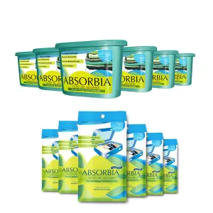 Absorbia Moisture Absorber Classic - Pack of 6 | Absorbia Sachet(100gms X6 Sachet) | Dehumidier for Bags, Suitcases, Drawers Wardrobe, Cupboards & Closets