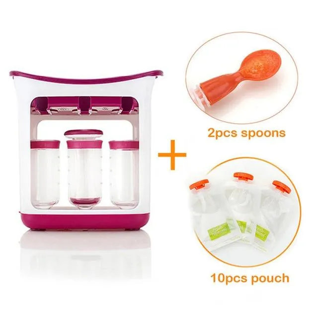 Baby Feeding Squeeze Fruit Juice Station Pouches Container Storage Kit