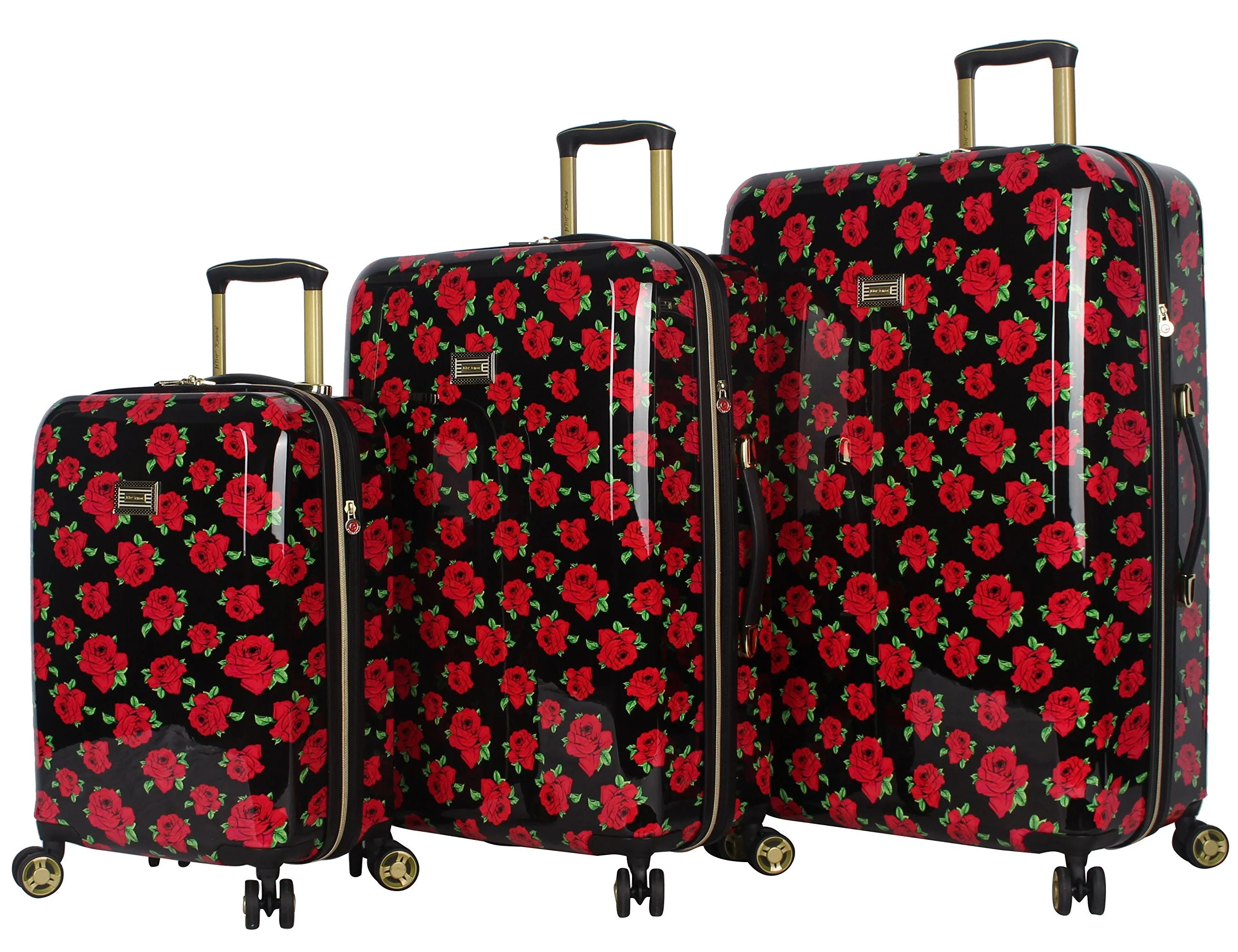 Betsey Johnson Designer Luggage Collection - Expandable 3 Piece Hardside Lightweight Spinner Suitcase Set - Travel Set includes 20-Inch Carry On, 26 inch and 30-Inch Checked Suitcase (Covered Roses)
