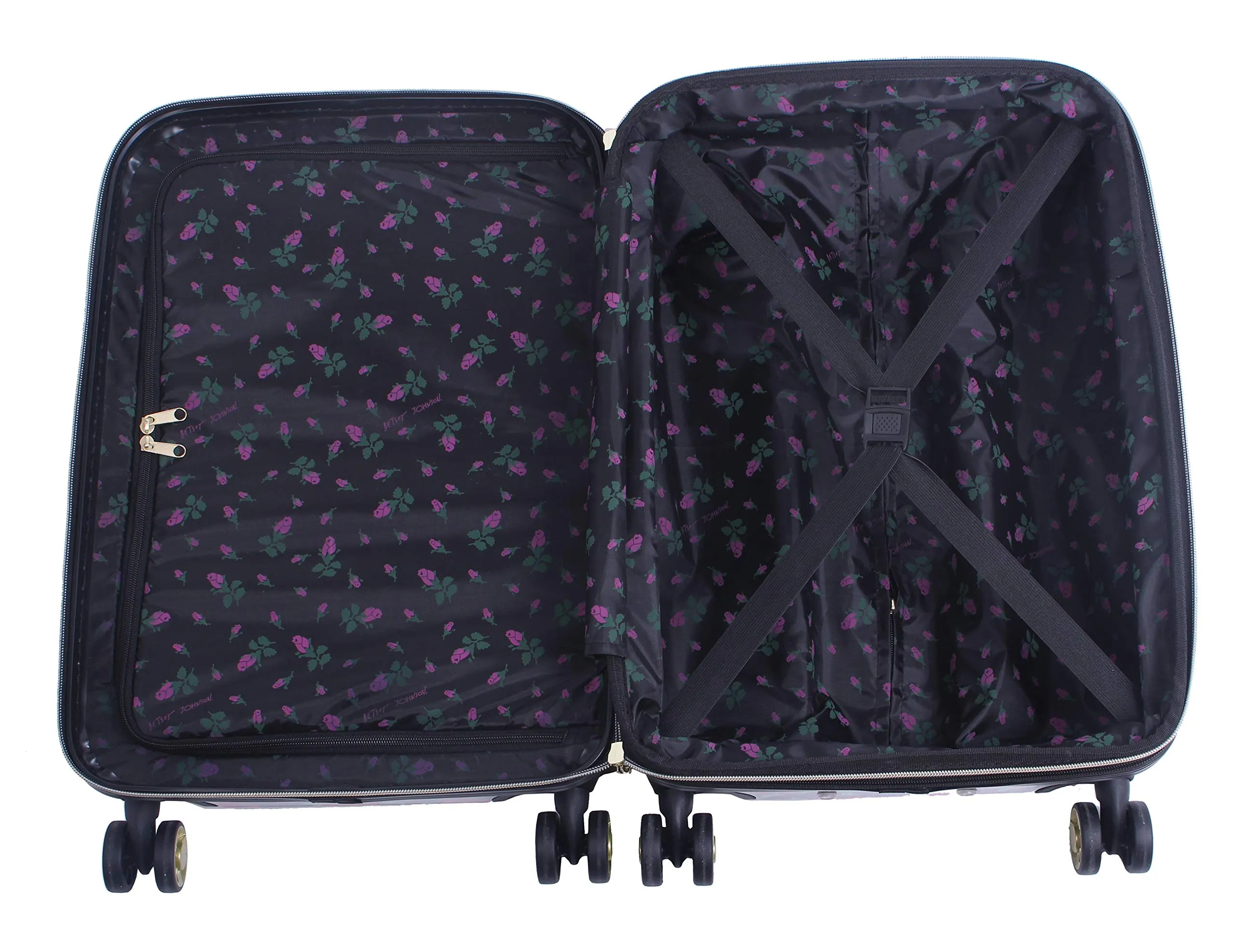 Betsey Johnson Designer Luggage Collection - Expandable 3 Piece Hardside Lightweight Spinner Suitcase Set - Travel Set includes 20-Inch Carry On, 26 inch and 30-Inch Checked Suitcase (Covered Roses)