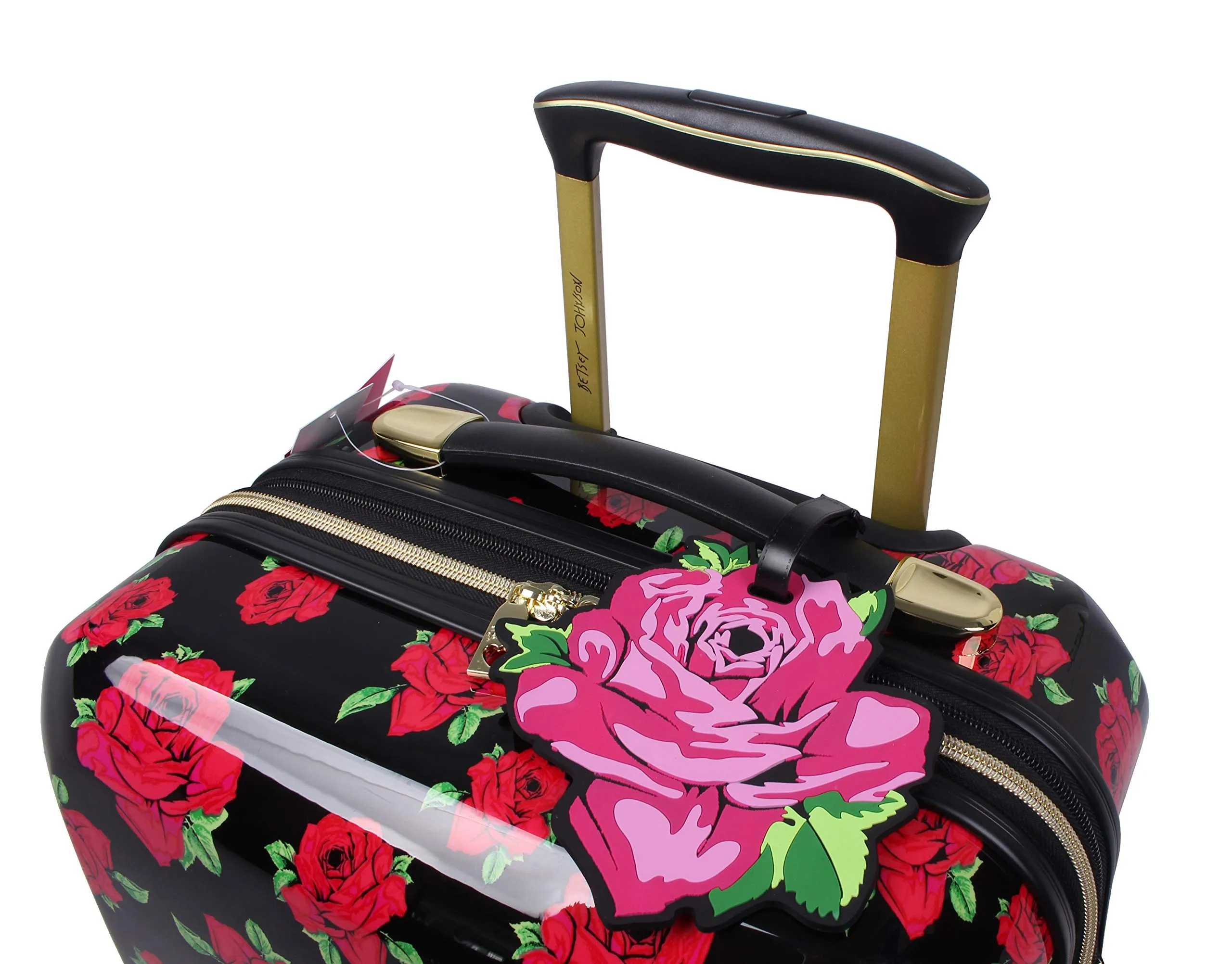 Betsey Johnson Designer Luggage Collection - Expandable 3 Piece Hardside Lightweight Spinner Suitcase Set - Travel Set includes 20-Inch Carry On, 26 inch and 30-Inch Checked Suitcase (Covered Roses)