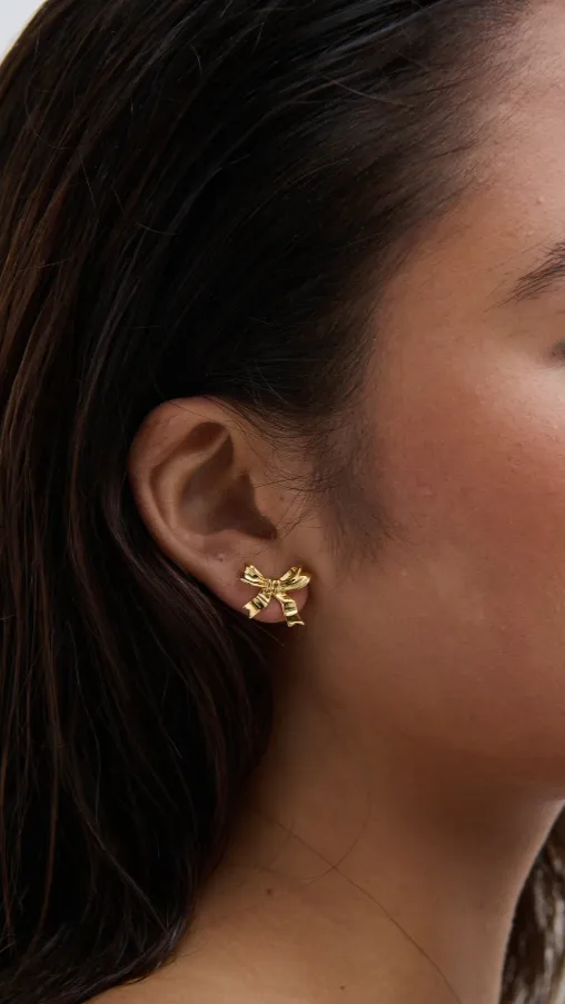 Bow Stud 18K Gold Plated Earrings - Gold