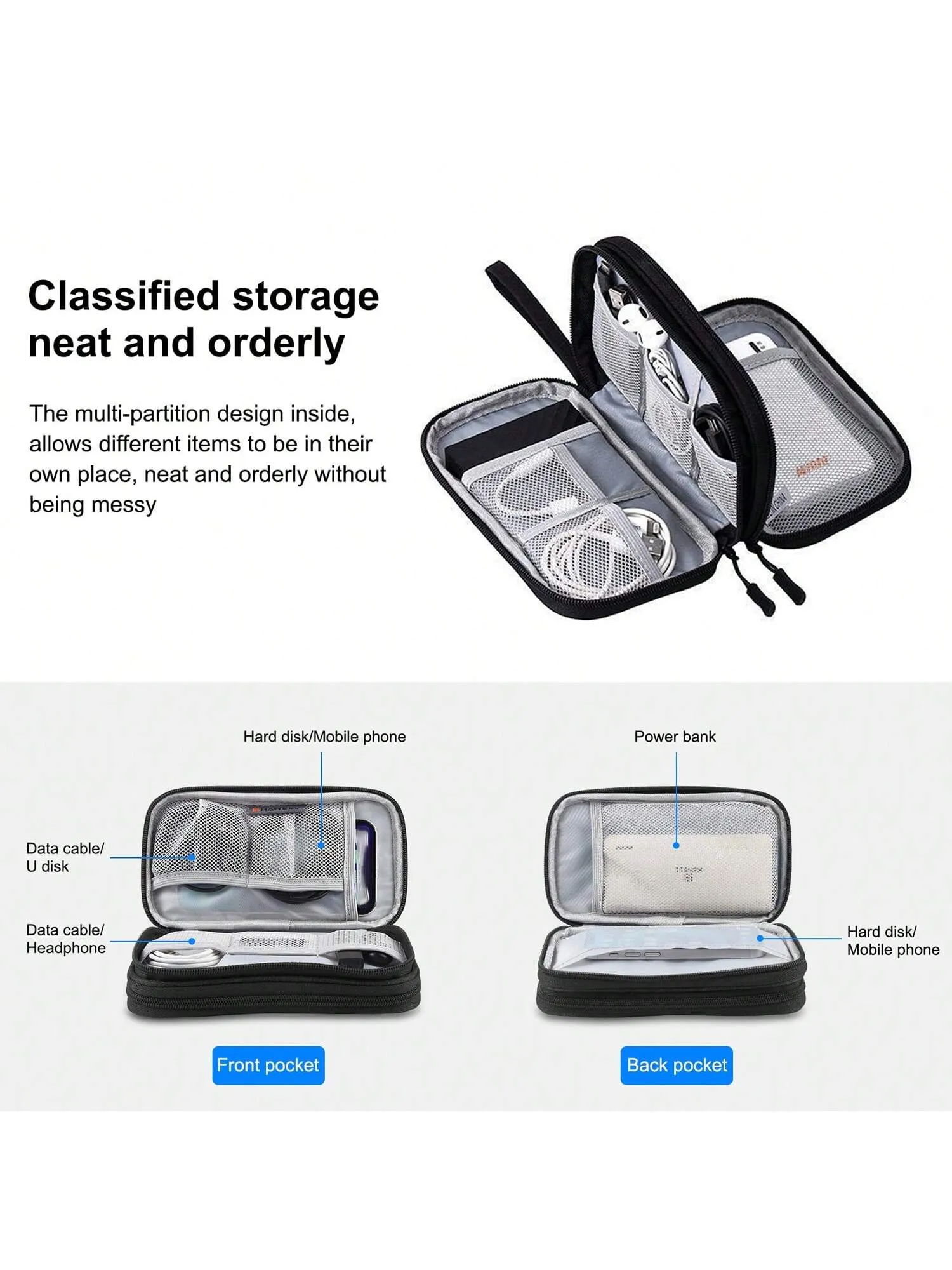 Cable bag|Black Pouch Carry Case For Cord Cable Travel Cable
