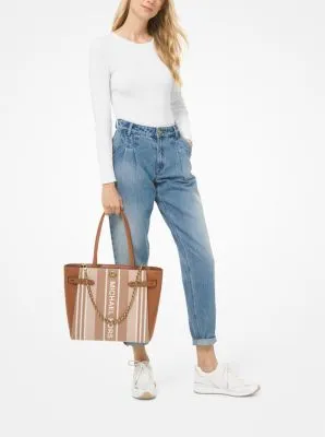 Carmen Large Striped Jacquard and Leather Tote Bag