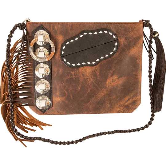 Cashel Leather Fringe Mini Hand Bag with White Buckstitch