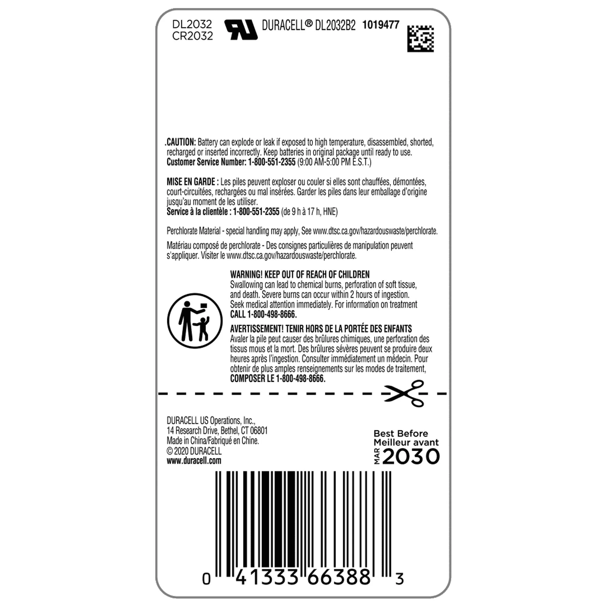 Duracell CR2032 3V Lithium Coin Battery with Child Safety Features, Compatible with Apple AirTag, Key Fob, Car Remote, Glucose Monitor, and other Devices, CR Lithium 3 Volt Cell (2 Count Pack)