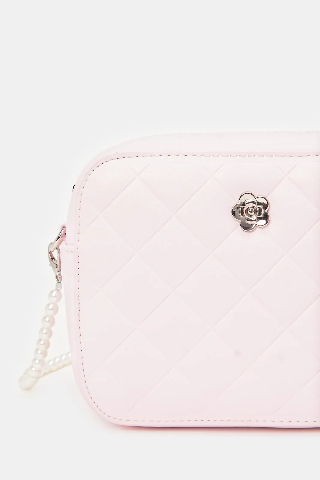 Girls Pink Quilted Embellished Cross Body Bag