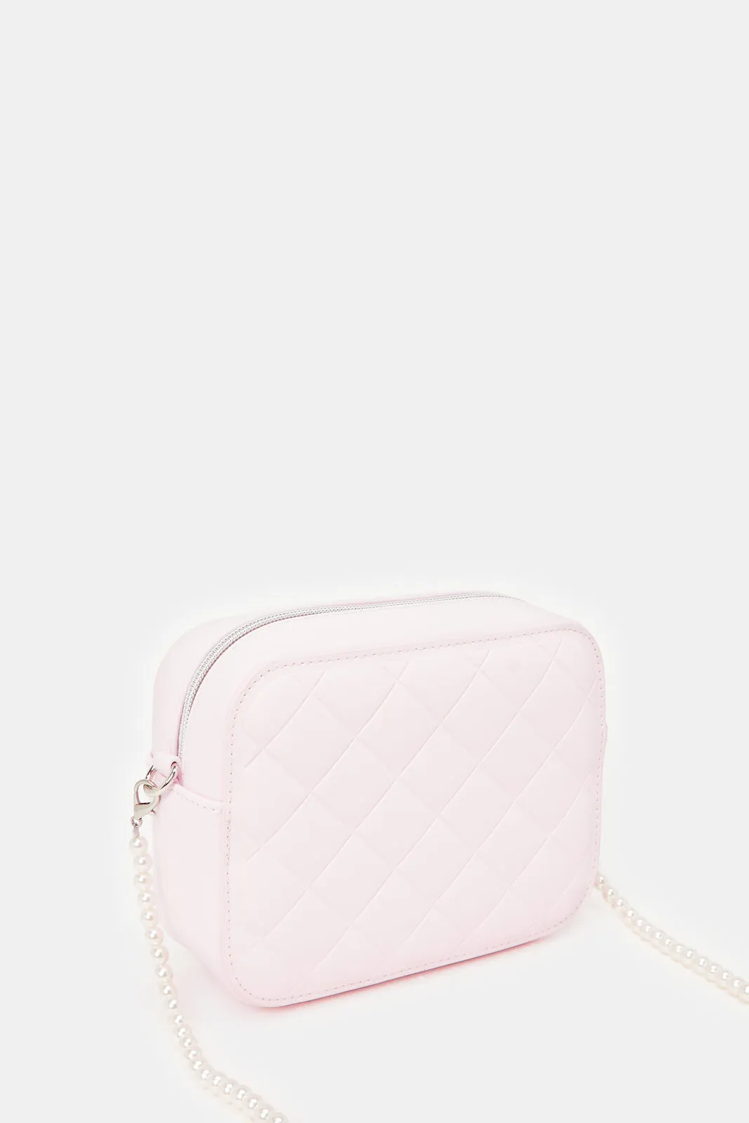 Girls Pink Quilted Embellished Cross Body Bag