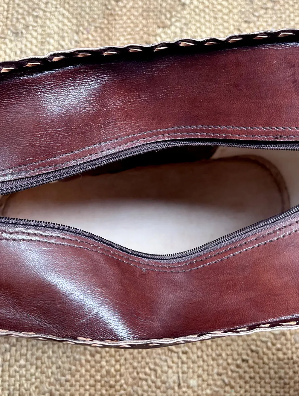 Handcrafted Jawaja Leather Tote with Stitched Detail