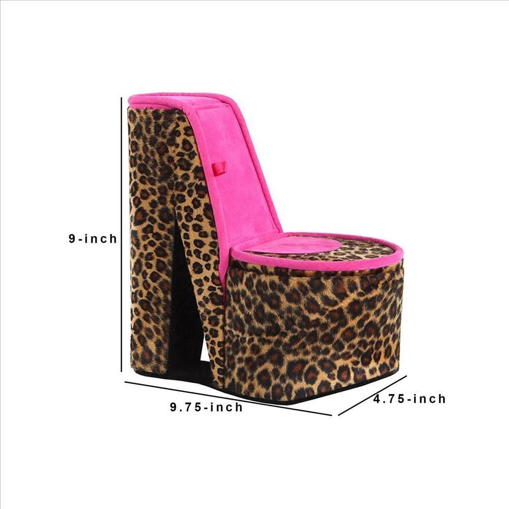 High Heel Cheetah Shoe Jewelry Box with 2 Hooks, Multicolor By Casagear Home