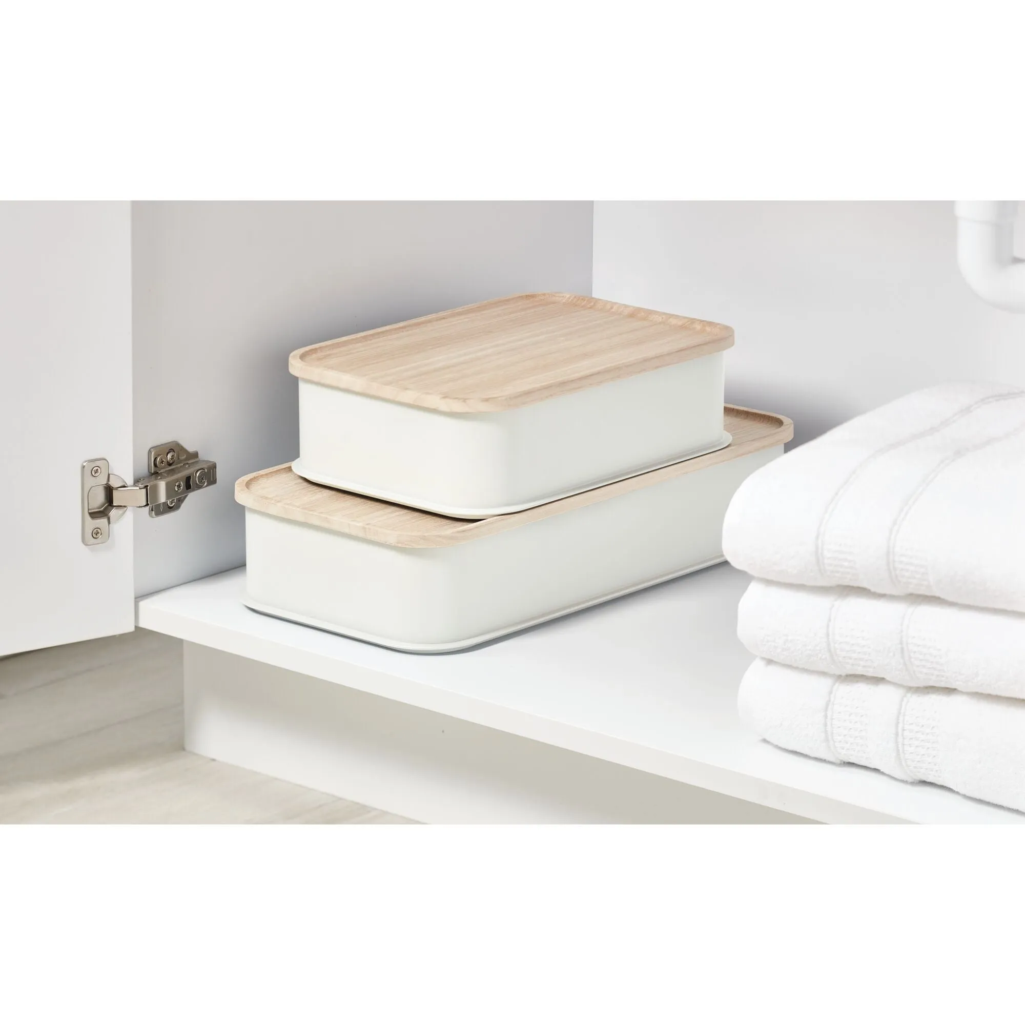 iDesign Eco BPA-Free Plastic Medium Lidded Storage Bin, Coconut/Wood