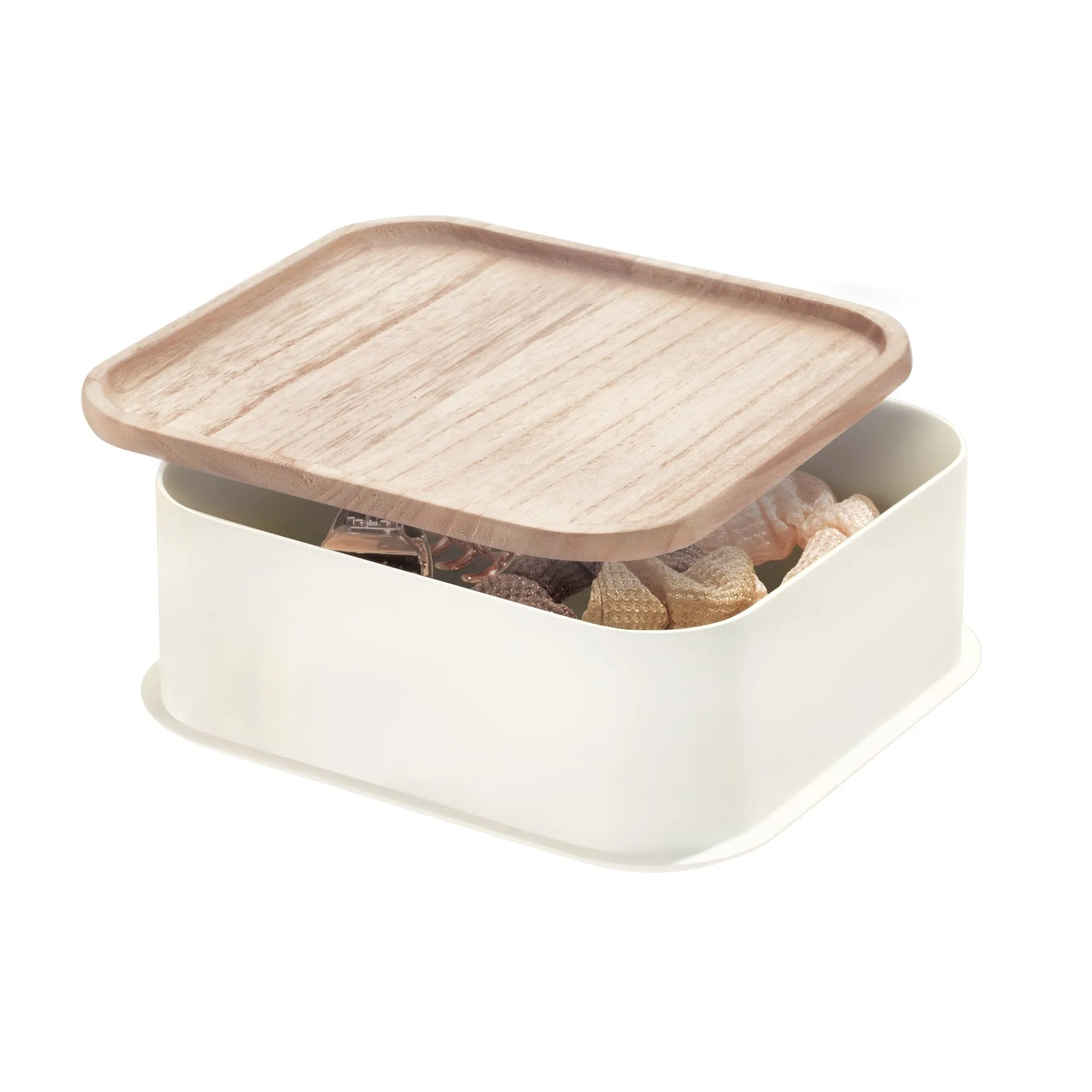 iDesign Eco BPA-Free Plastic Medium Lidded Storage Bin, Coconut/Wood