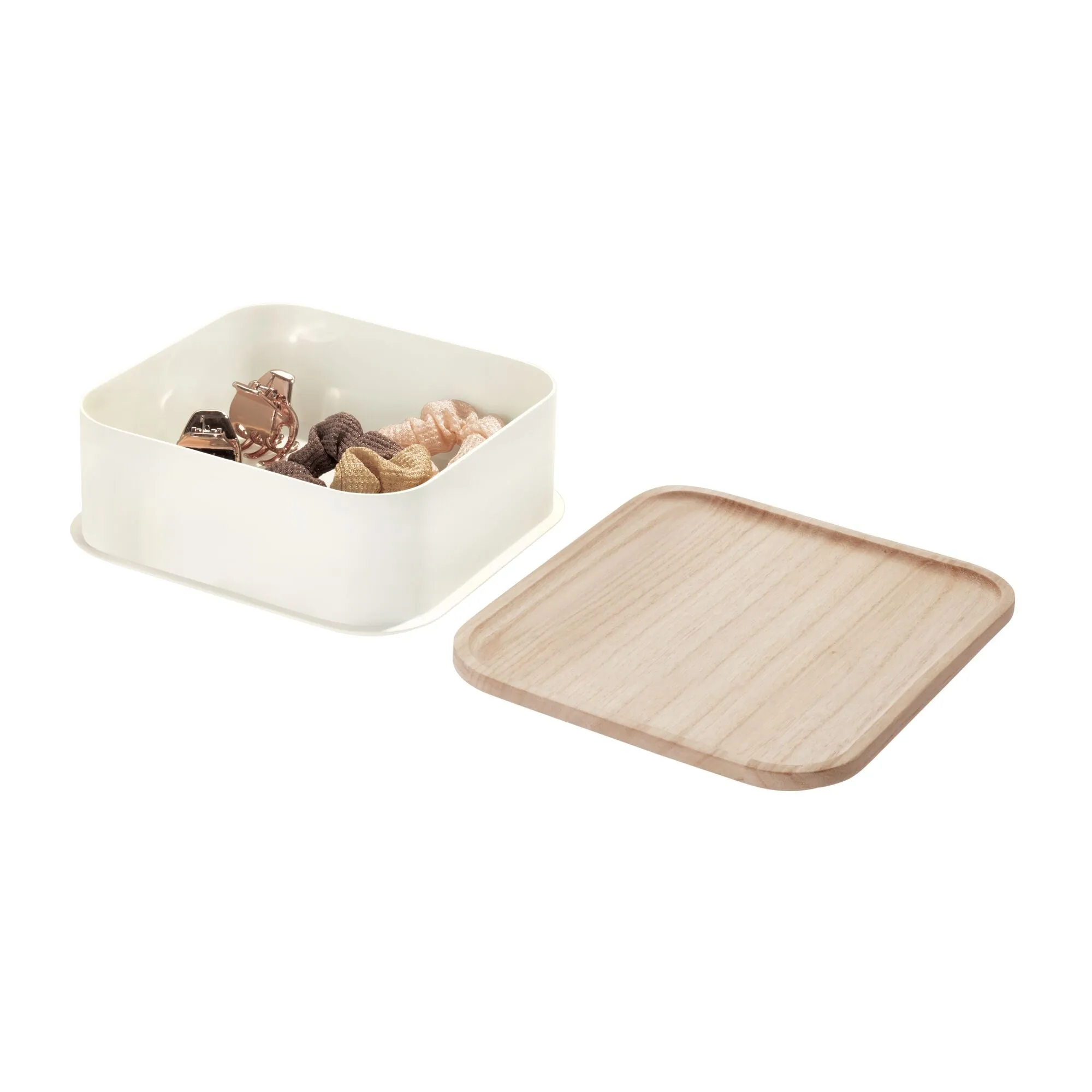 iDesign Eco BPA-Free Plastic Medium Lidded Storage Bin, Coconut/Wood