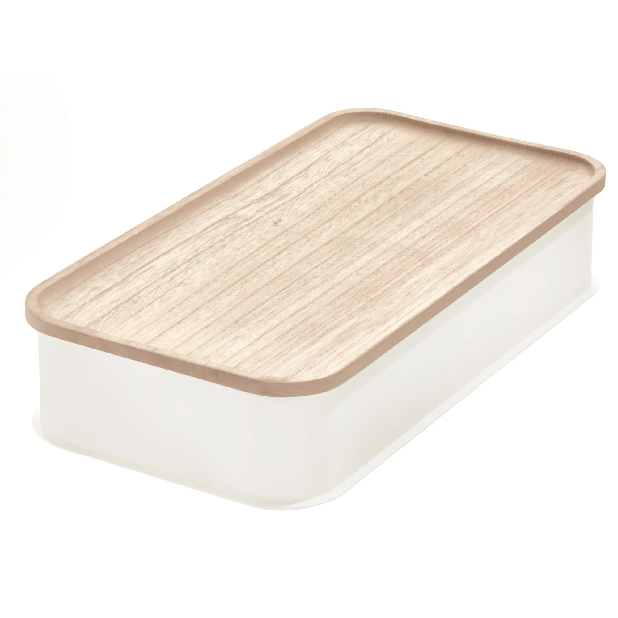 iDesign Eco BPA-Free Plastic Medium Lidded Storage Bin, Coconut/Wood