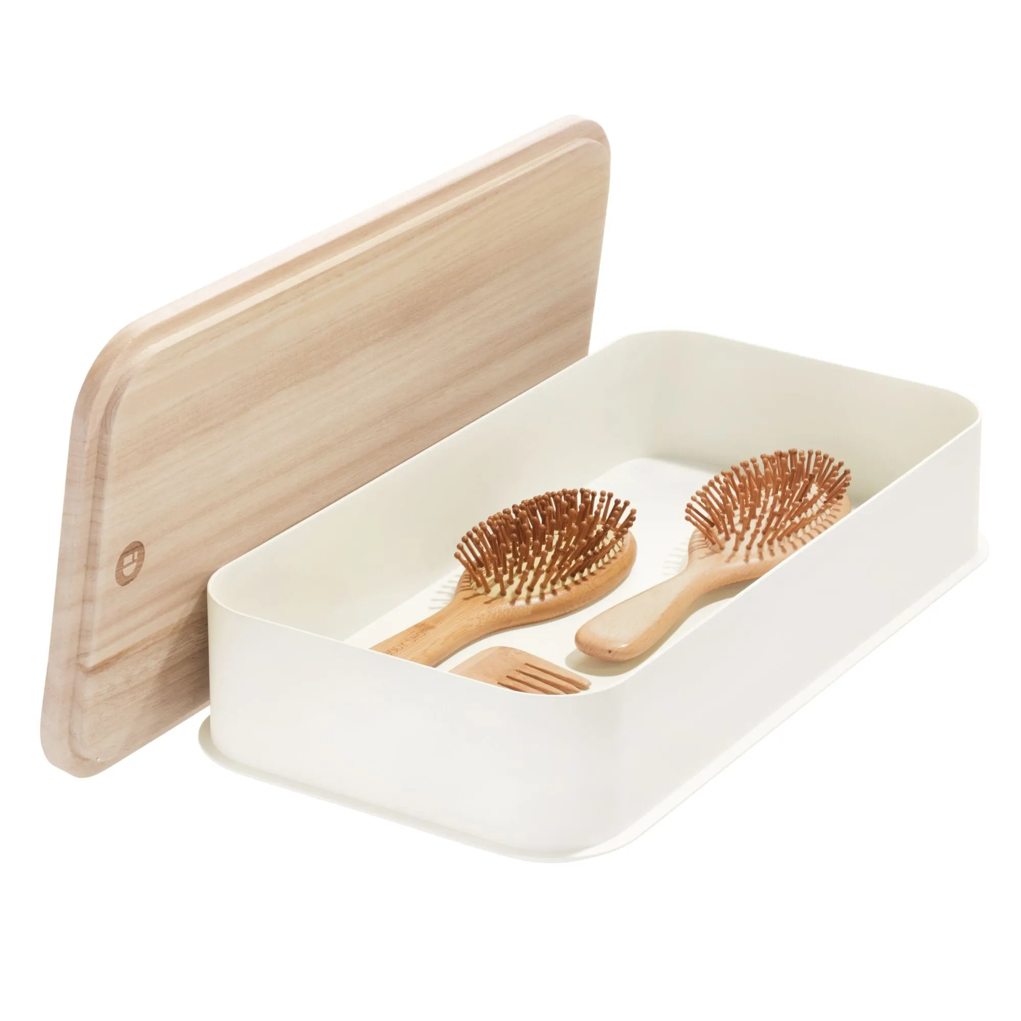 iDesign Eco BPA-Free Plastic Medium Lidded Storage Bin, Coconut/Wood