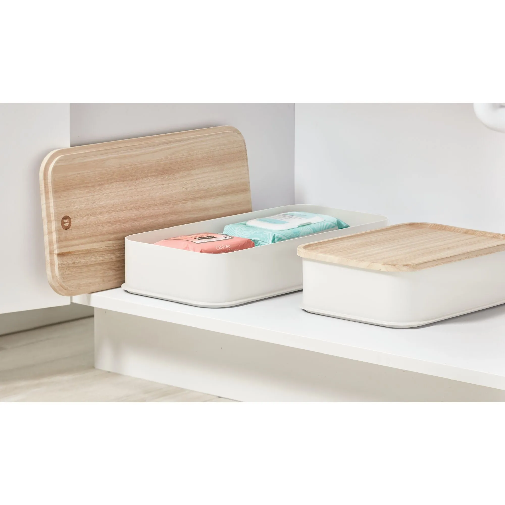 iDesign Eco BPA-Free Plastic Medium Lidded Storage Bin, Coconut/Wood