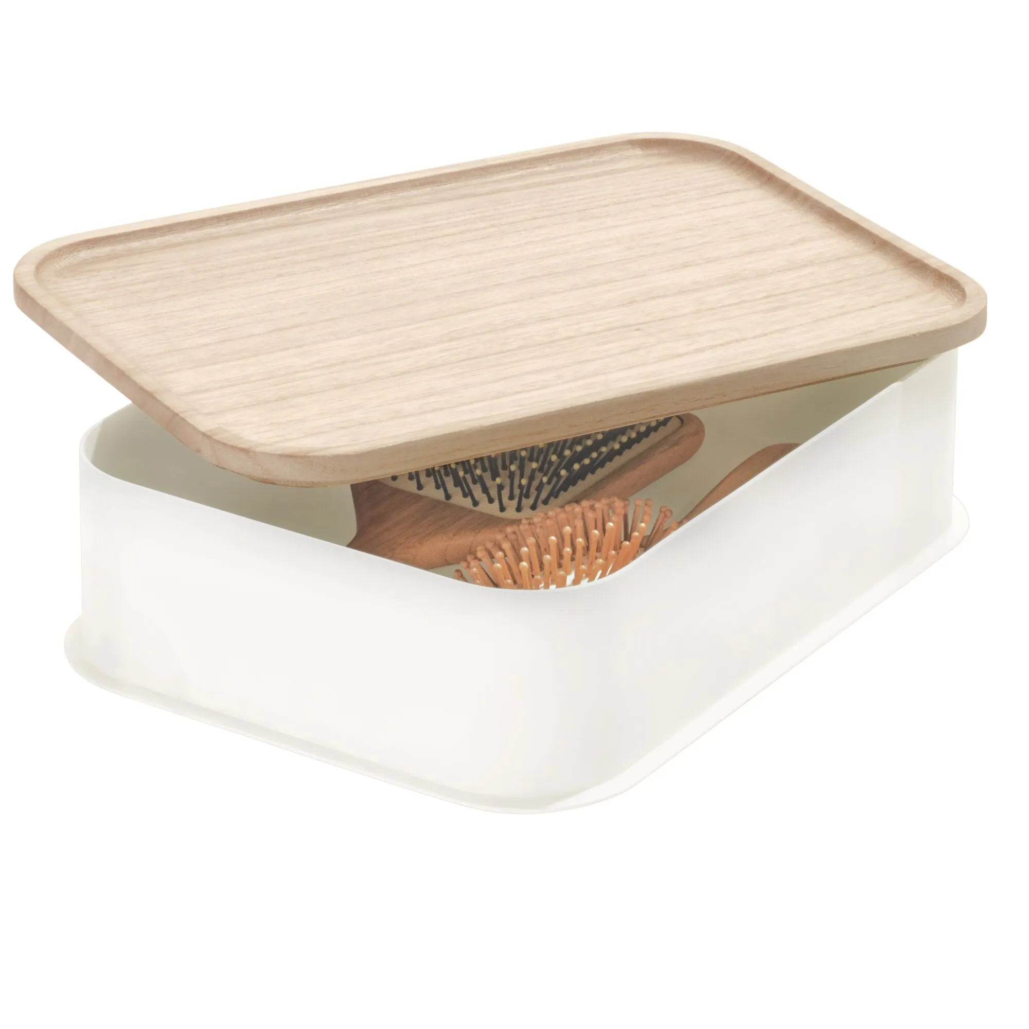 iDesign Eco BPA-Free Plastic Medium Lidded Storage Bin, Coconut/Wood