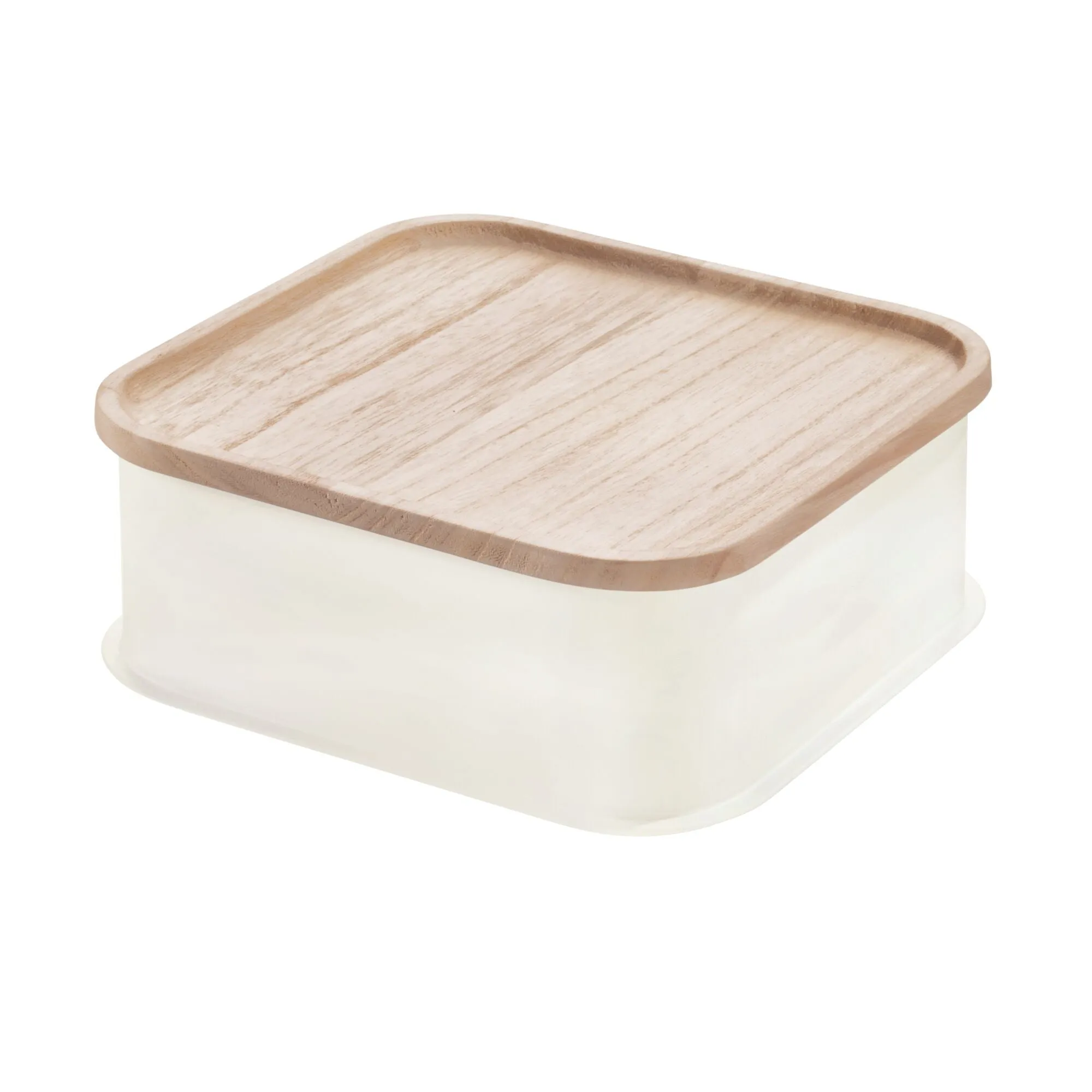 iDesign Eco BPA-Free Plastic Medium Lidded Storage Bin, Coconut/Wood