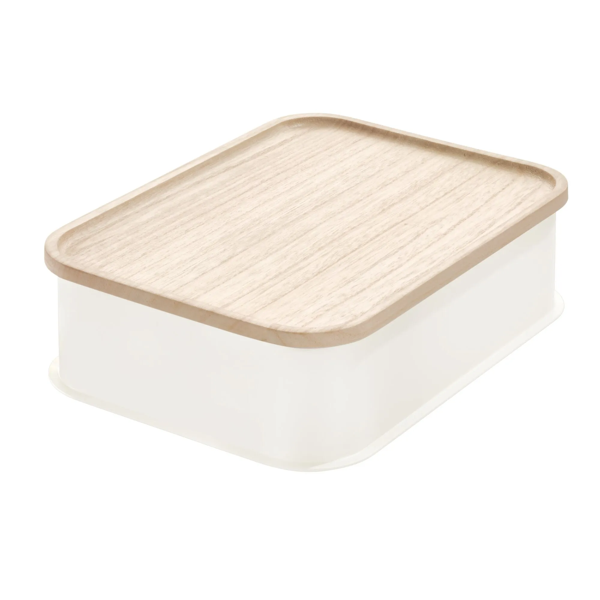 iDesign Eco BPA-Free Plastic Medium Lidded Storage Bin, Coconut/Wood