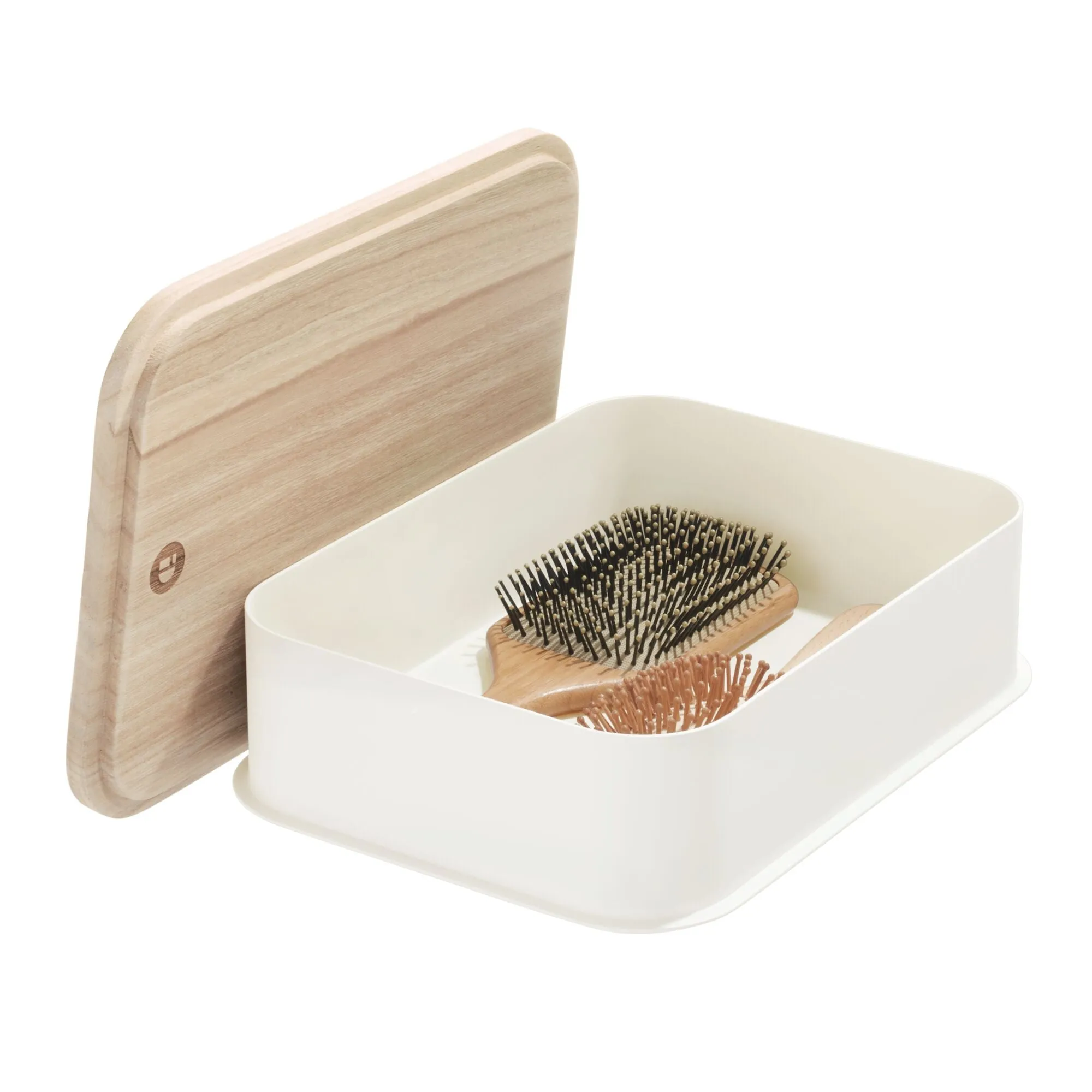 iDesign Eco BPA-Free Plastic Medium Lidded Storage Bin, Coconut/Wood