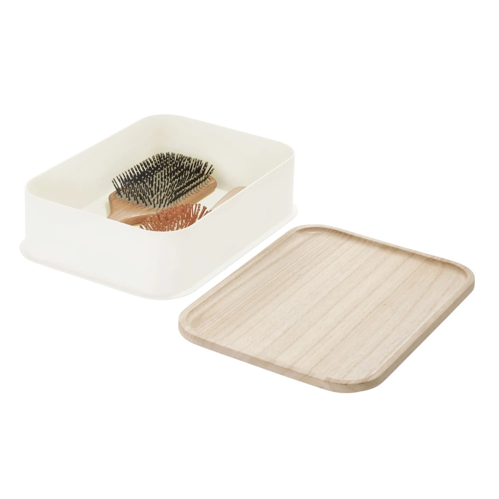 iDesign Eco BPA-Free Plastic Medium Lidded Storage Bin, Coconut/Wood