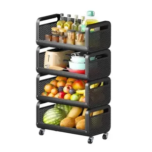 Iron Black Trolley Basket 4 Layer