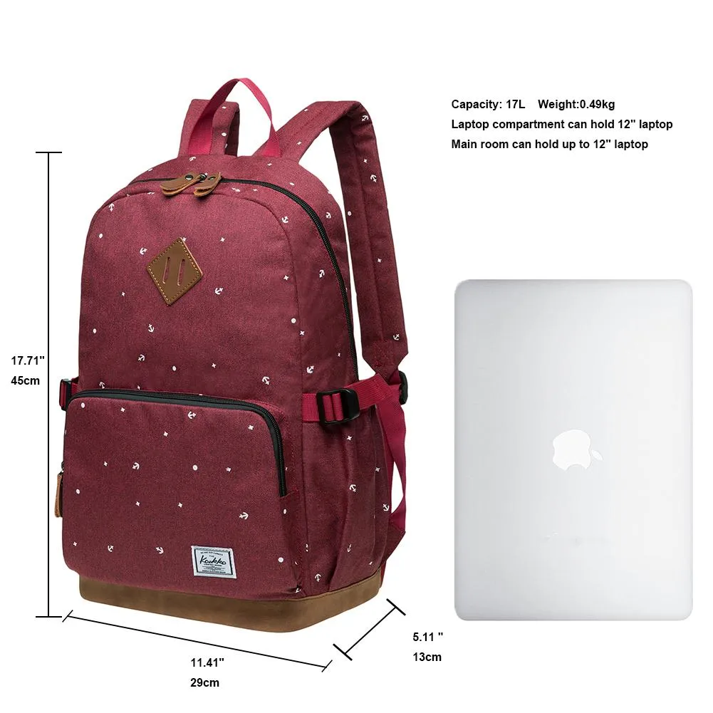 KAUKKO Elegant College School Backpack Women Daypacks, K1005-3 ( Red / 17L )