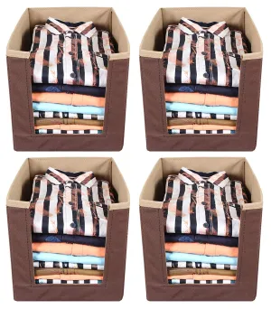 Kuber Industries 4 Pieces Non Woven Wardrobe Cloths Organizer-Shirt Stacker Storage Box (Brown & Light Brown)-KUBMART11321