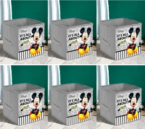 Kuber Industries Disney Mickey Printed Multipurposes Storage Box/Organizer With Handles- Pack of 6 (Grey) -HS43KUBMART26279