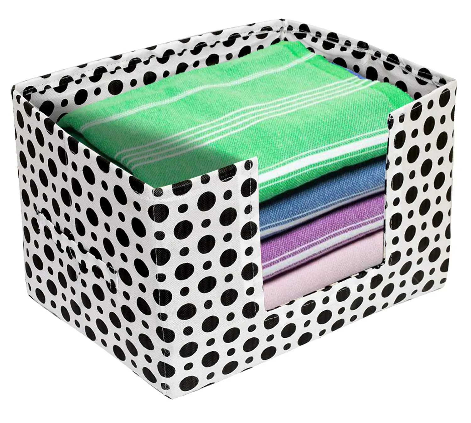 Kuber Industries Dot Printed Multiuses Non-Woven Closet Organizer, Storage Bin, Shelf Storage Oragnizer With Handle- Pack of 2 (Black & White)-HS43KUBMART26415