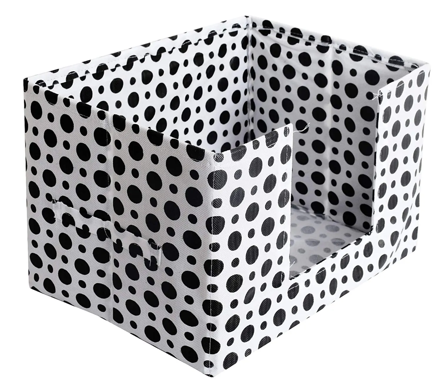 Kuber Industries Dot Printed Multiuses Non-Woven Closet Organizer, Storage Bin, Shelf Storage Oragnizer With Handle- Pack of 2 (Black & White)-HS43KUBMART26415