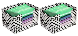 Kuber Industries Dot Printed Multiuses Non-Woven Closet Organizer, Storage Bin, Shelf Storage Oragnizer With Handle- Pack of 2 (Black & White)-HS43KUBMART26415