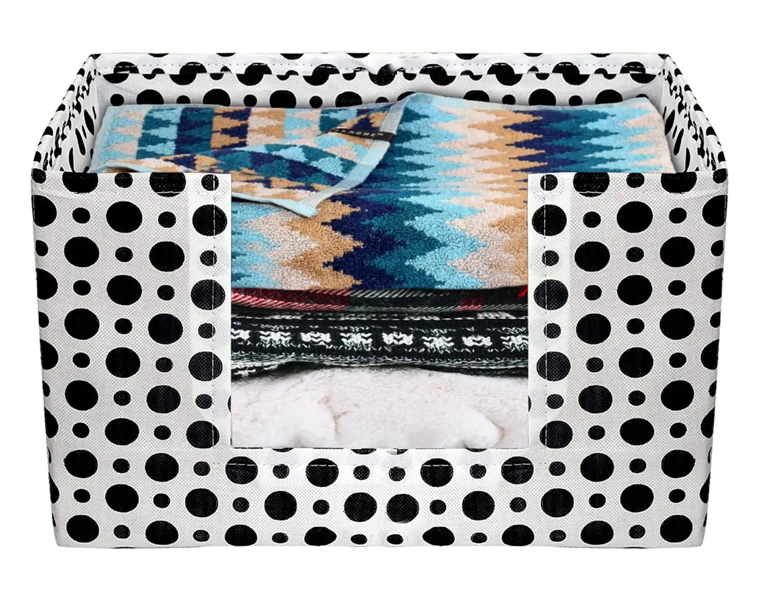 Kuber Industries Dot Printed Multiuses Non-Woven Closet Organizer, Storage Bin, Shelf Storage Oragnizer With Handle- Pack of 2 (Black & White)-HS43KUBMART26415