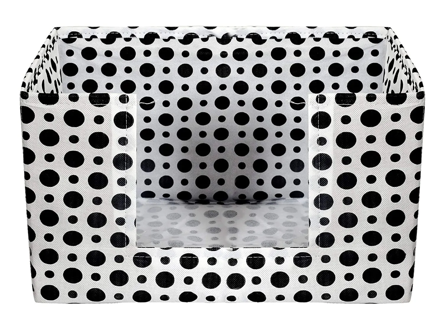 Kuber Industries Dot Printed Multiuses Non-Woven Closet Organizer, Storage Bin, Shelf Storage Oragnizer With Handle- Pack of 2 (Black & White)-HS43KUBMART26415