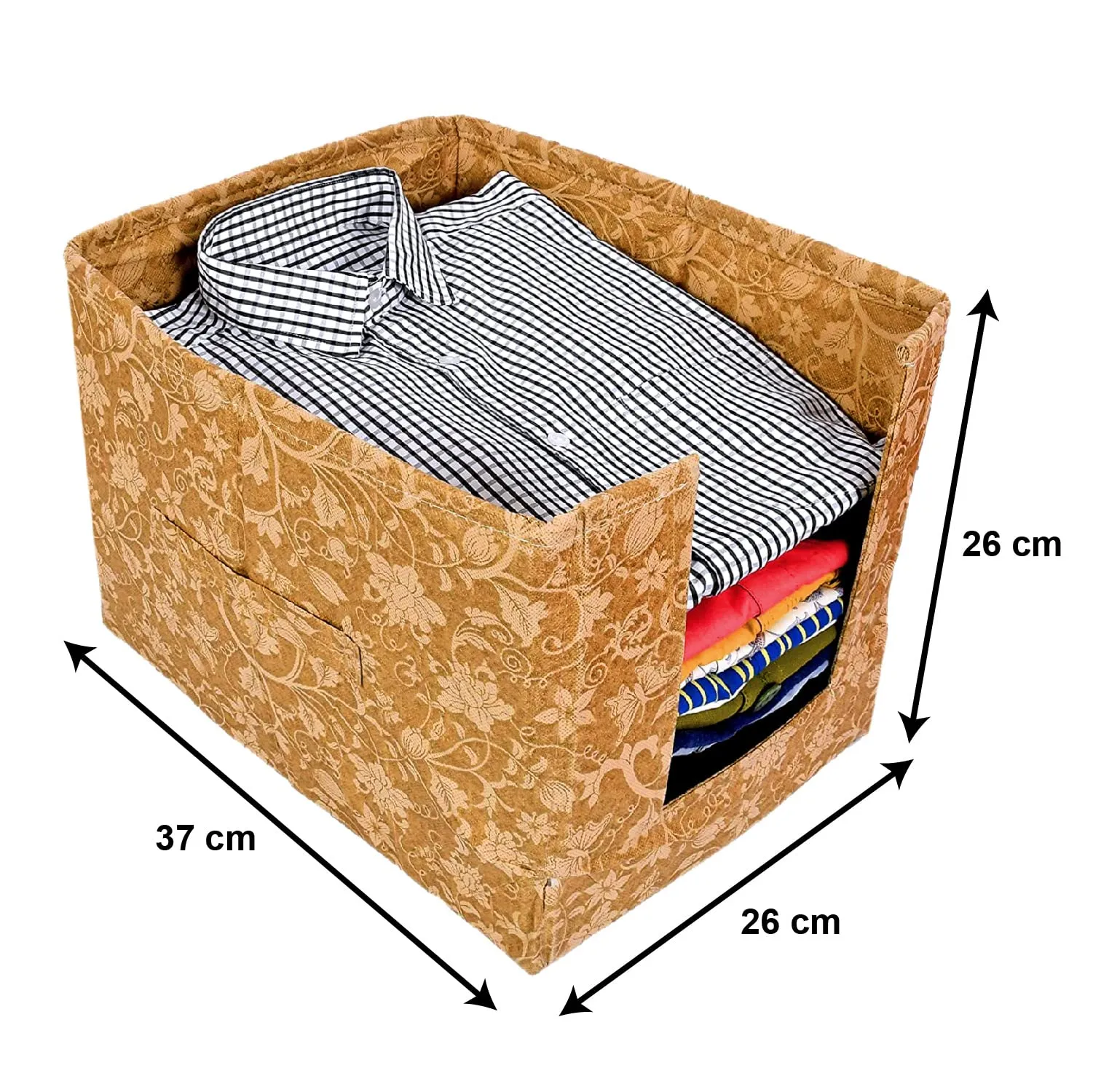 Kuber Industries Metallic Flower Printed Non-Woven Foldable Shirt Stacker Closet Organizer With Handles (Brown)-HS43KUBMART26436