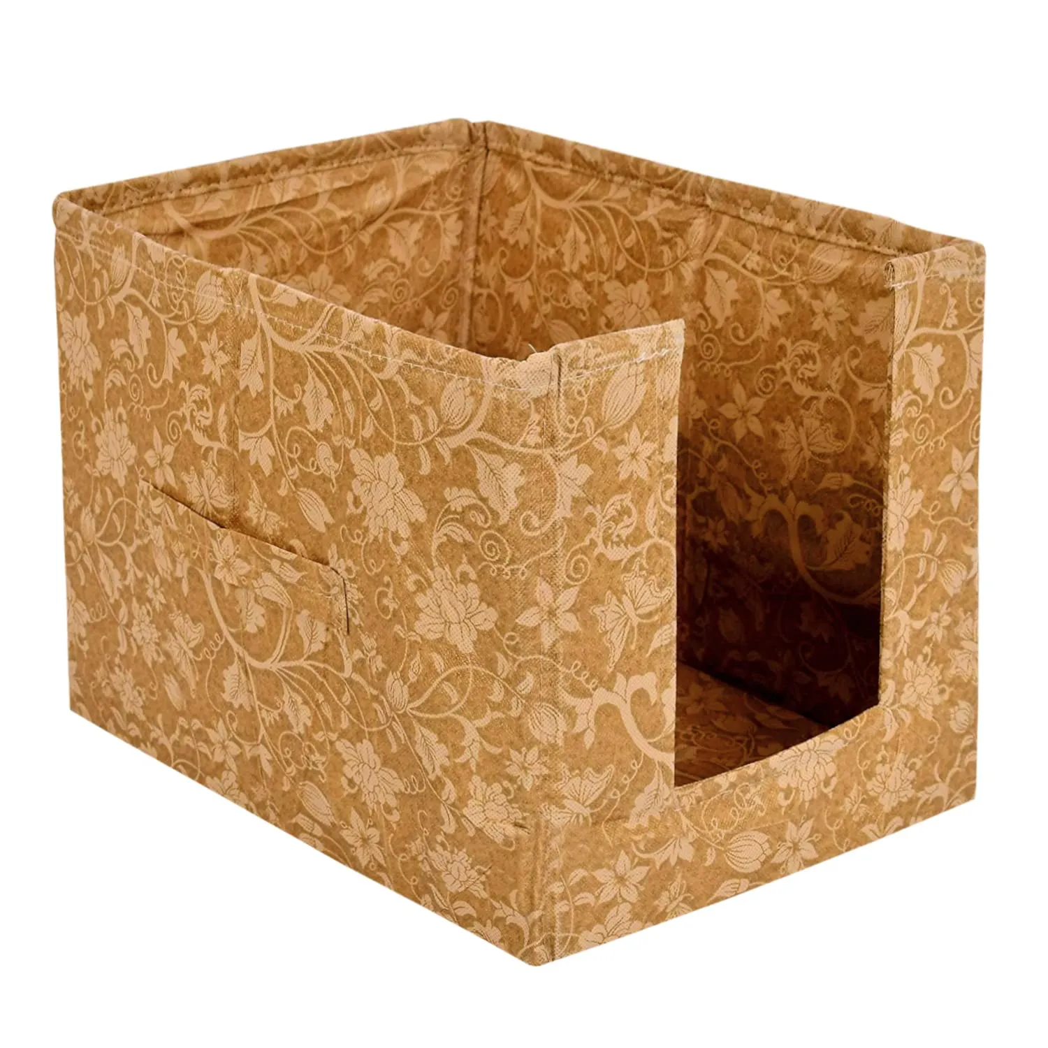Kuber Industries Metallic Flower Printed Non-Woven Foldable Shirt Stacker Closet Organizer With Handles (Brown)-HS43KUBMART26436