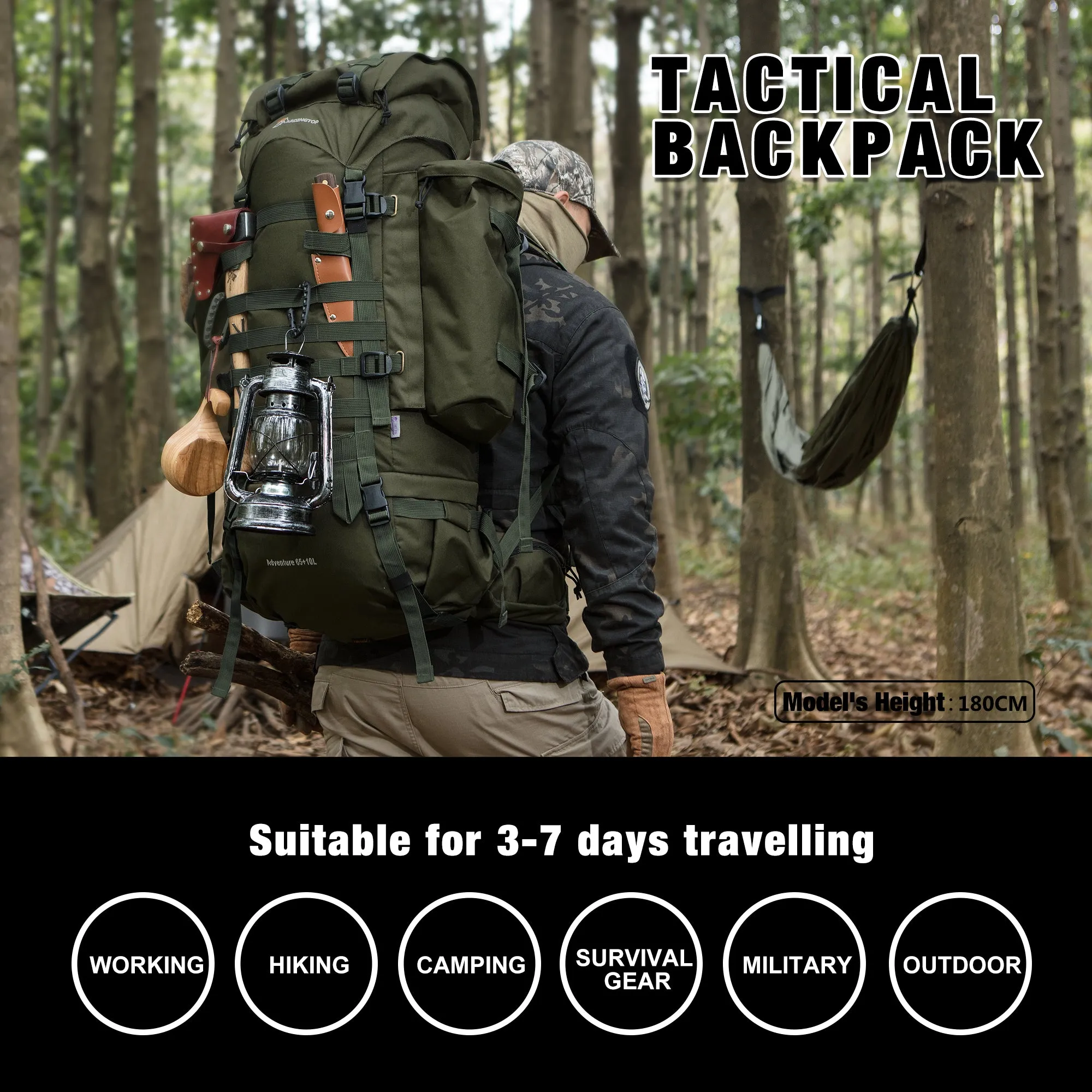 [M403] Mardingtop 65 10L Molle Hiking Internal Frame Backpacks with Rain Cover M403