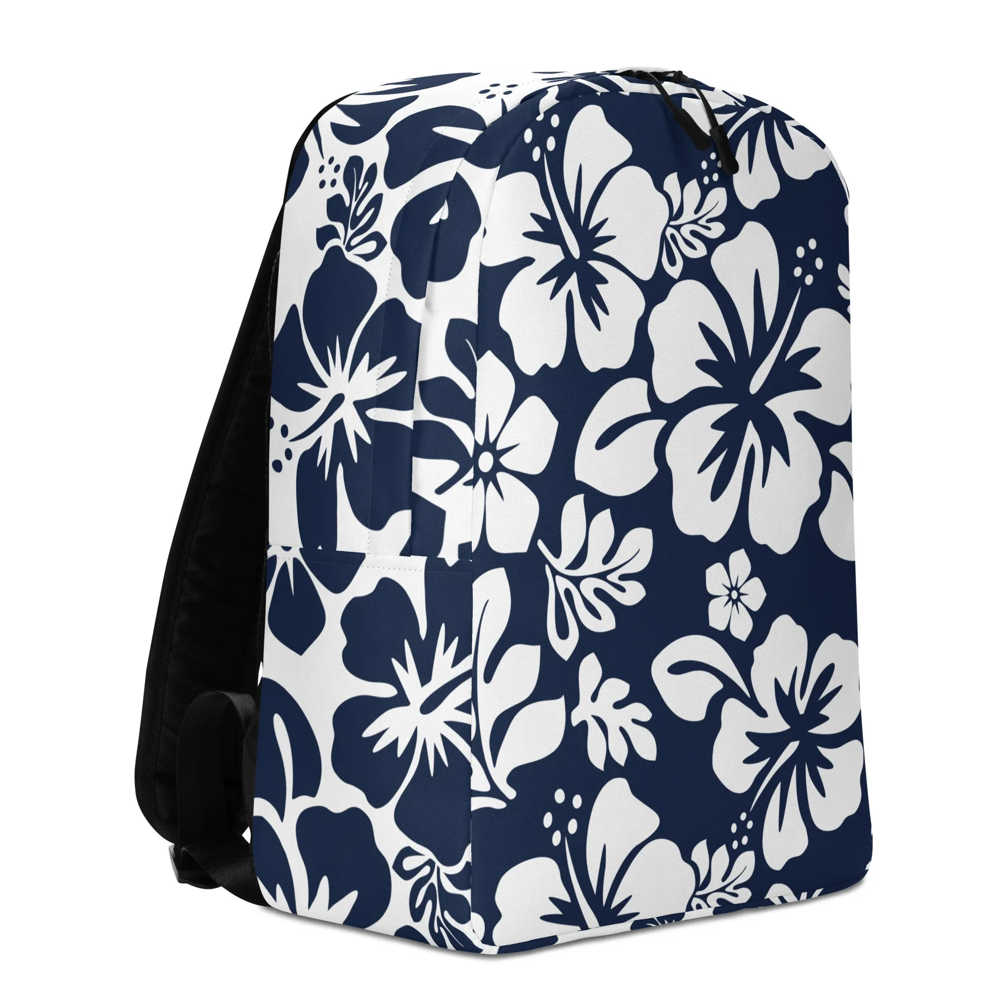 Navy Blue and White Hawaiian Print Backpack
