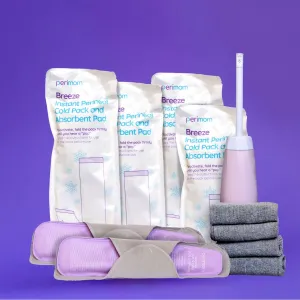 Novel Postpartum Essentials: Instant Ice Packs   Reusable Hot & Cold Packs   Disposable Boy Shorts   Peri Bottle (11pc. Set)