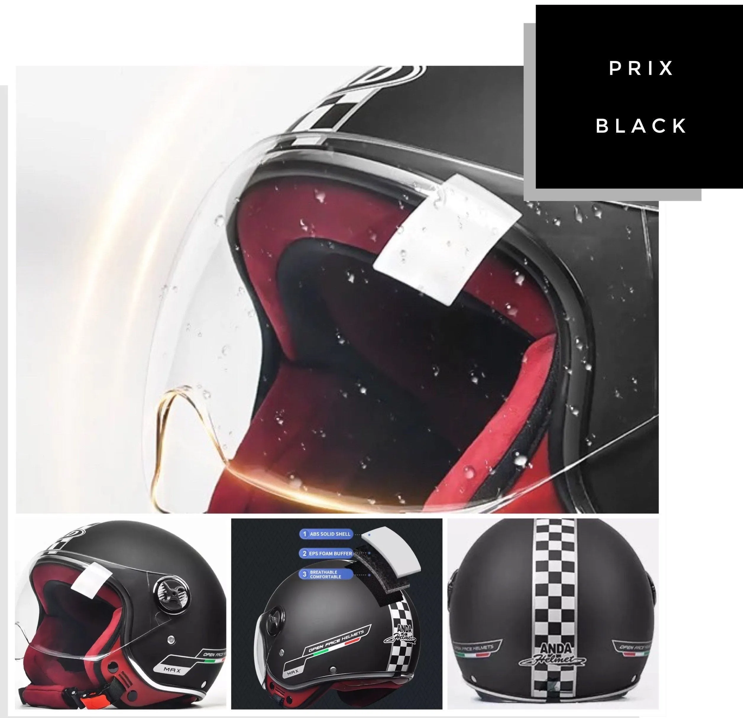 NWT Helmet - His & Her M-XL Prix Black Racer / Aqua Blossom / Vintage Red Camel - DOT certified motorcycle Vespa riding helmets   visor