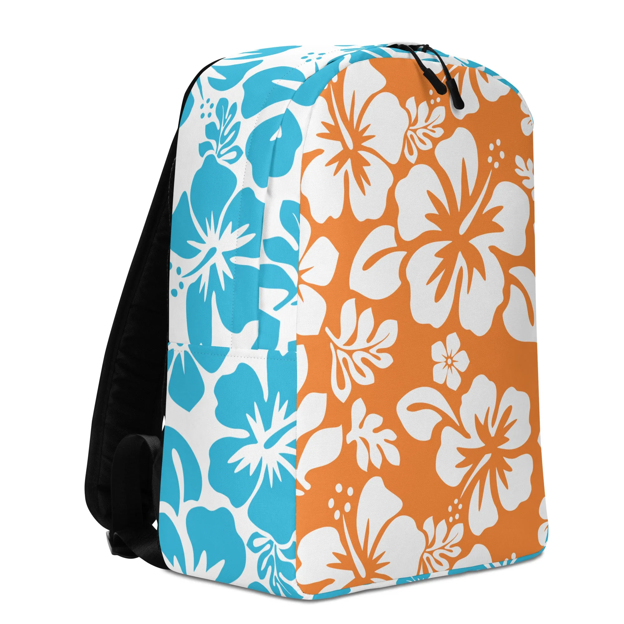 Orange and Aqua Blue Hawaiian Print Backpack