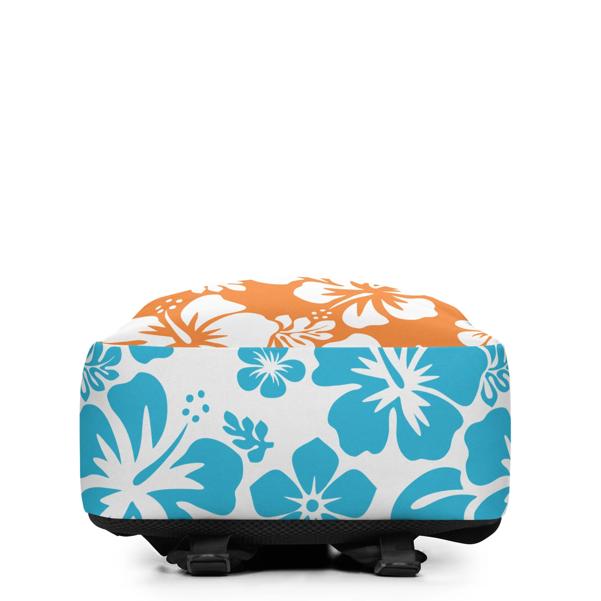 Orange and Aqua Blue Hawaiian Print Backpack