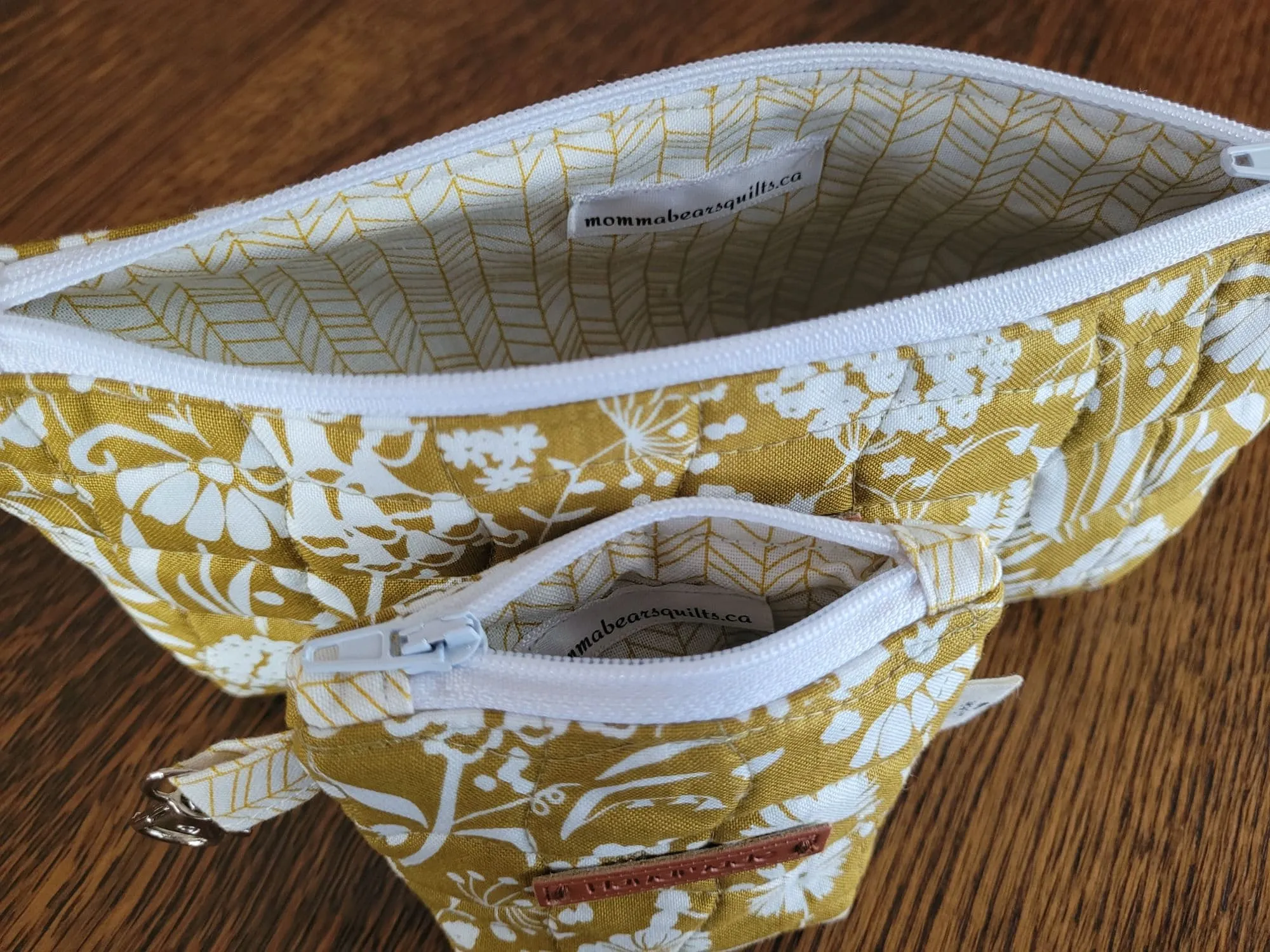 Quilted Zipper Pouch Set, Mustard Yellow Floral